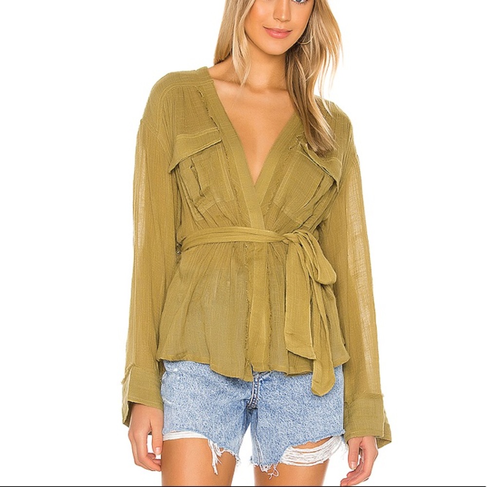 Free People Safari Sheer Wrap Top Olive